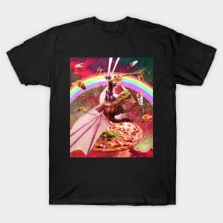 Laser Eyes Outer Space Cat Riding Dragon T-Shirt